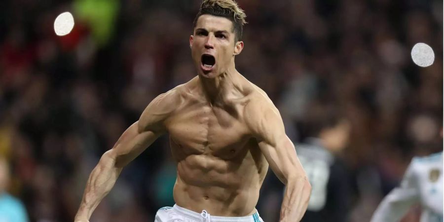 Cristiano Ronaldo – damals noch für Real Madrid – jubelt nach einem Tor in dem Rückspiel gegen Juventus Turin im Champions-League-Viertelfinal 2018.