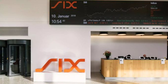 Das Logo der Schweizer Börse SIX. SIX Bitcoin