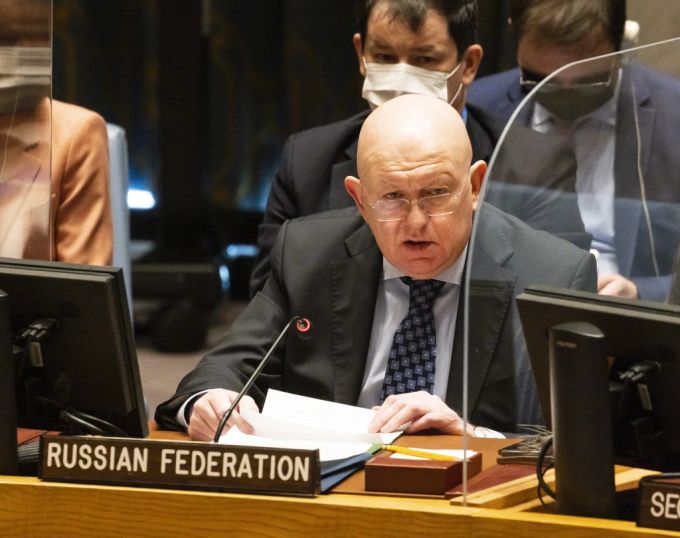 Der russische Uno-Botschafter Wassili Nebenzja im Sicherheitsrat am 4. März 2022. Russland Sicherheitsrat UNO