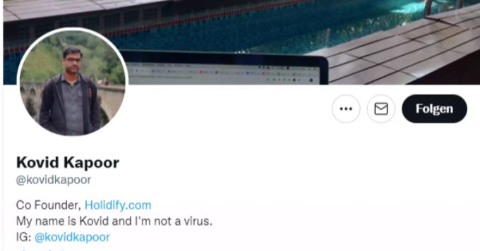 Kovid Kapoor stellt auf Twitter klar, dass er kein Virus ist. Kovid Coronavirus