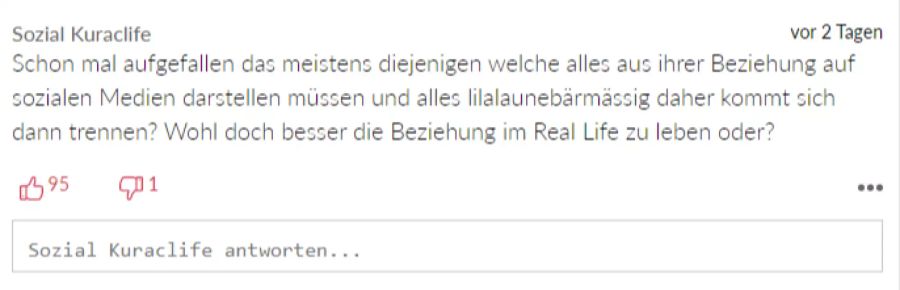 Einem Nutzer gefällt hingegen gar nicht, wie das Paar seine Beziehung in den sozialen Medien gefeiert hatte.