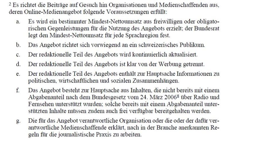 Der Bund macht jenen Online-Portalen, die öffentliche Gelder beziehen, Vorgaben. Die genaue Umsetzung regelt der Bundesrat.