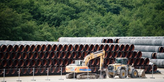 Rohre für die Pipeline Nord Stream 2 zwischen Deutschland und Russland. Nord Stream