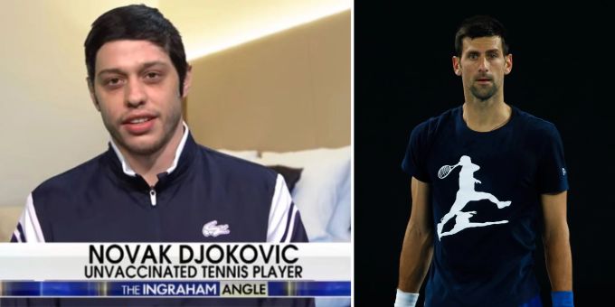 Pete Davidson veräppelt Novak Djokovic in der Comedy-Show «Saturday Night Live». Pete Davidson Novak Djokovic