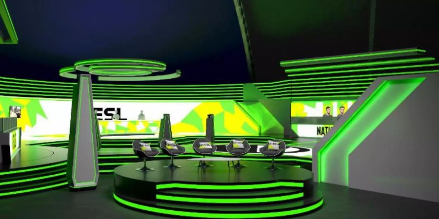 So soll das Studio für die künftigen CS:GO-Events, die nicht in Arenen stattfinden, aussehen. Foto: ESL/dpa