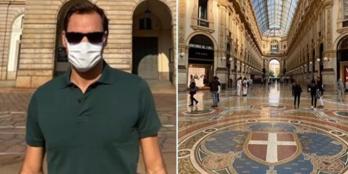 Mit Maske - Roger Federer grüsst aus menschenleerem Mailand
