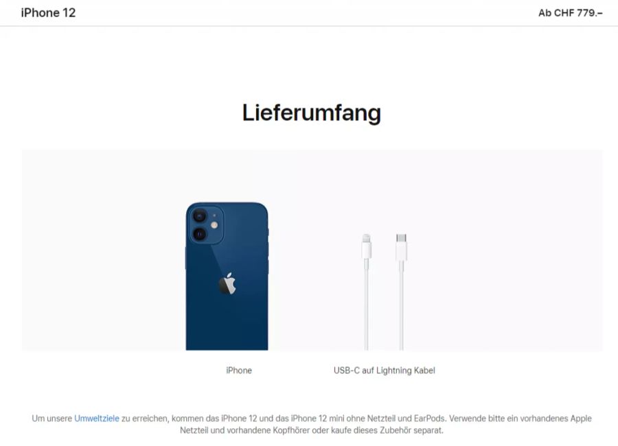 Zum Vergleich: Das ist der Lieferumfang beim neuen iPhone 12...