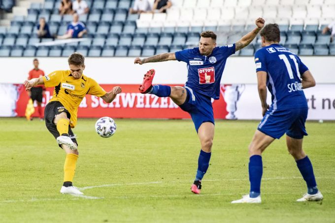 Die entscheidende Szene: YBs Gaudino trifft gegen den FC Luzern in der Verlängerung per Volley. fc luzern yb