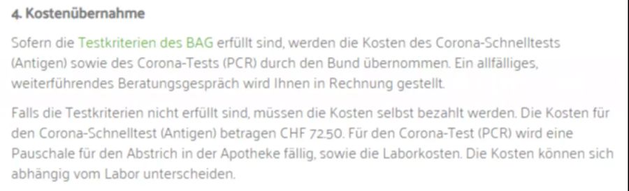 Die Medbase Apotheken verlangen bei Nichterfüllung der Testkriterien 72.50 Franken pro Corona-Schnelltest.