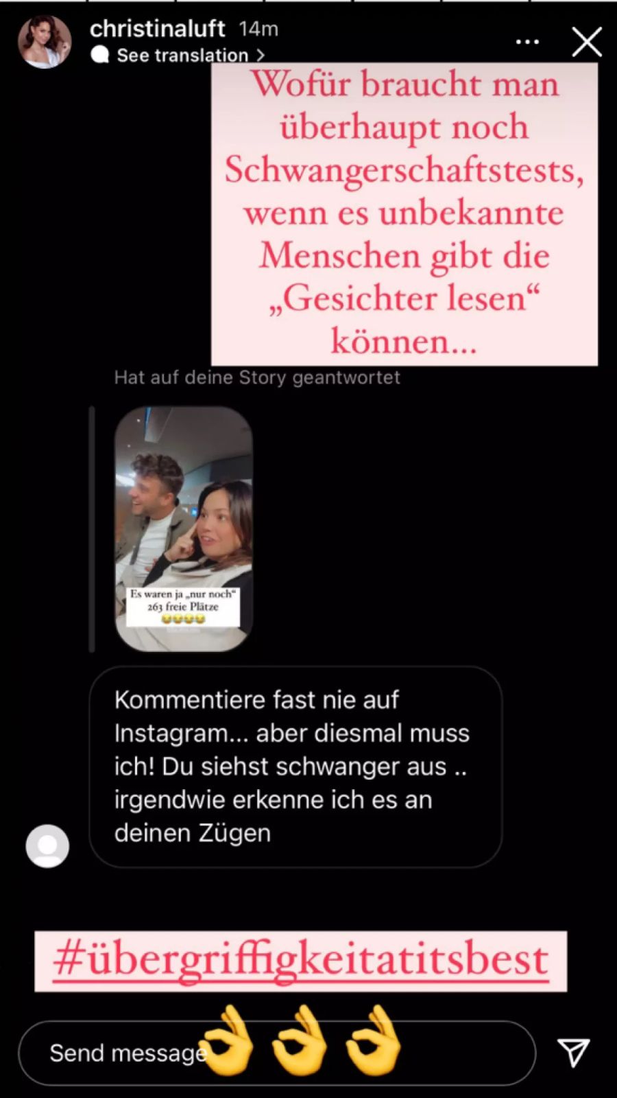 Christina Luft, die Freundin von Luca Hänni, stört sich ab solchen Nachrichten.