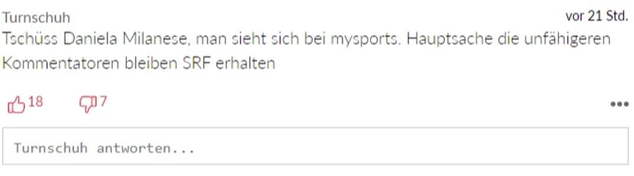«Turnschuh» beschwert sich, dass nur noch «die unfähigeren Kommentatoren» dem SRF erhalten bleiben.