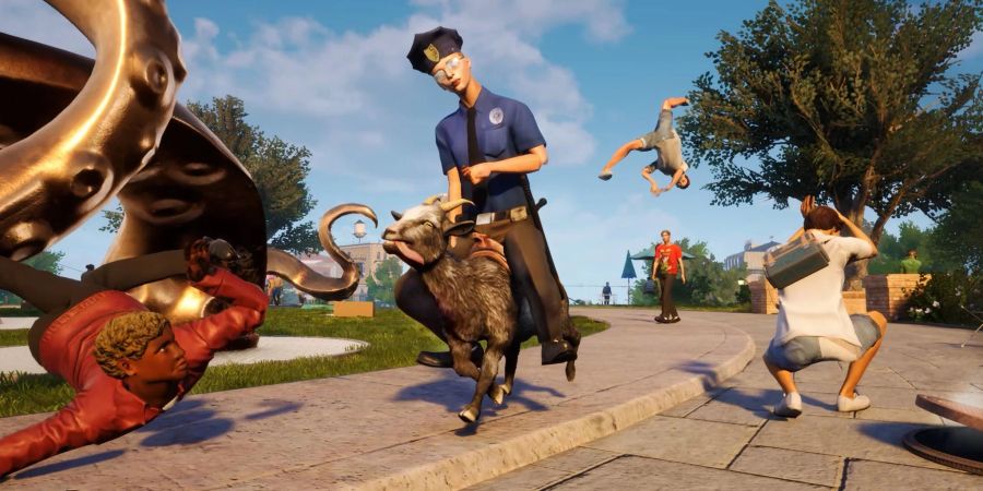 Wie man sieht: «Goat Simulator 3» ist Chaos pur mit durchgeknallten Ziegen.