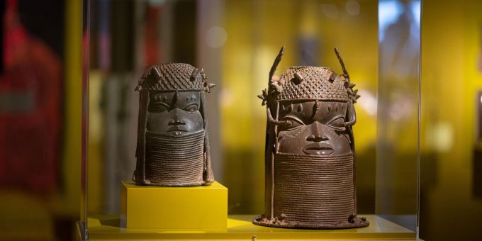 Die Gedenkköpfe eines Königs aus dem Königreich Benin. Die Gedenkköpfe eines Königs aus dem Königreich Benin.