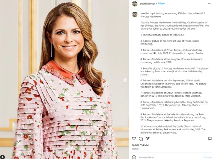 Schwedens Prinzessin Madeleine feierte am 10. Juni ihren 40. Geburtstag. Madeleine Schweden