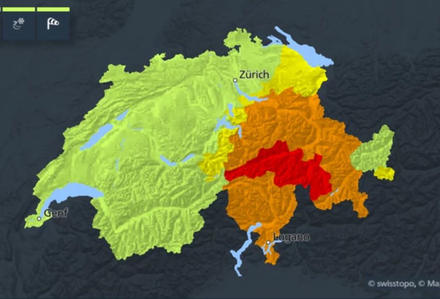 Noch immer gilt im Tessin wegen heftigem Regen die Gefahrenstufe 3 von 5.