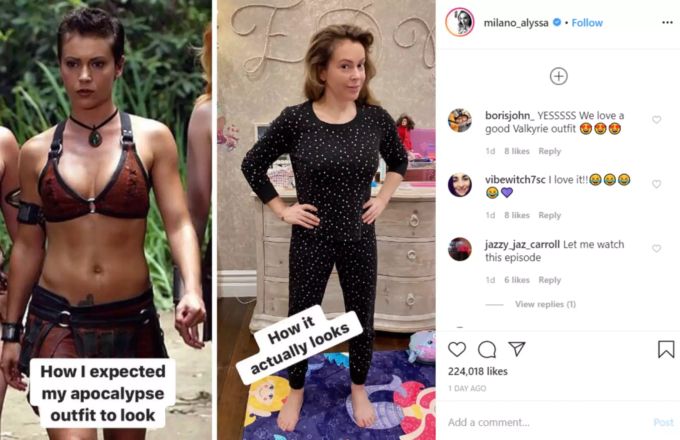Milano Alyssa begeht die Quarantäne wegen des Coronavirus im Pyjama statt im Leder-Bikini. coronavirus