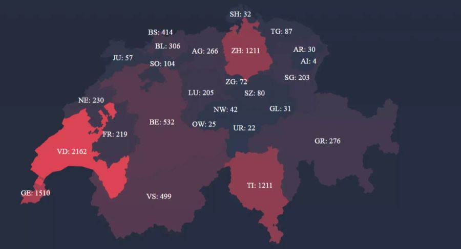 Zahlen zu den Infizierten nach Kantonen.