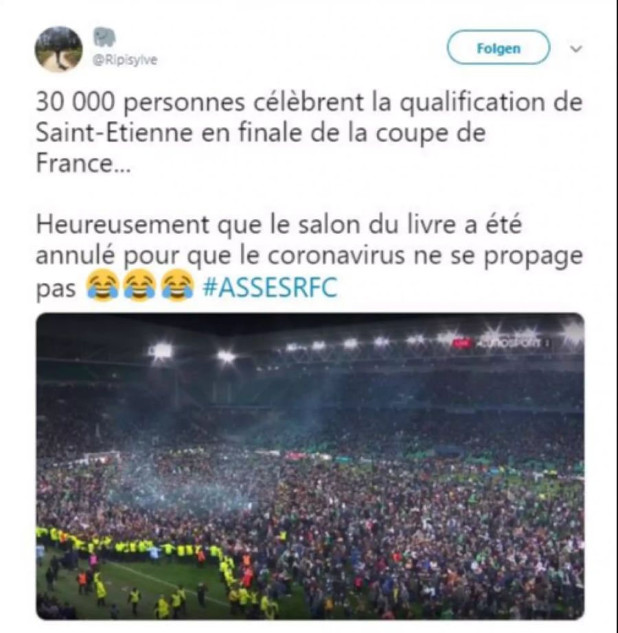 Der Platzsturm der St.Etienne-Fans sorgt wegen des Coronavirus für unzählige Twitter-Reaktionen.