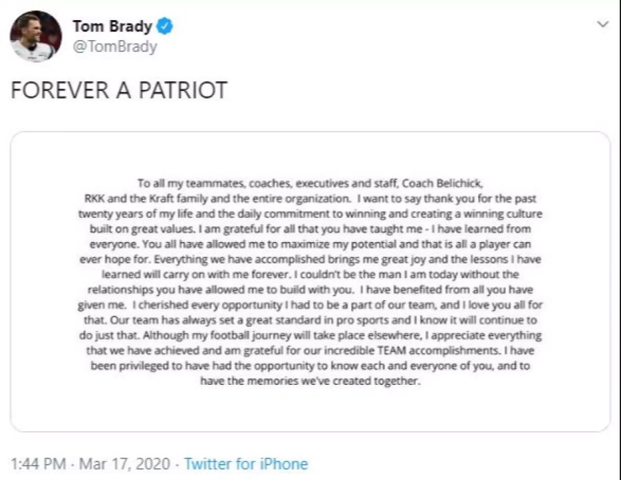 Hier verkündet Tom Brady sein Aus bei den New England Patriots.