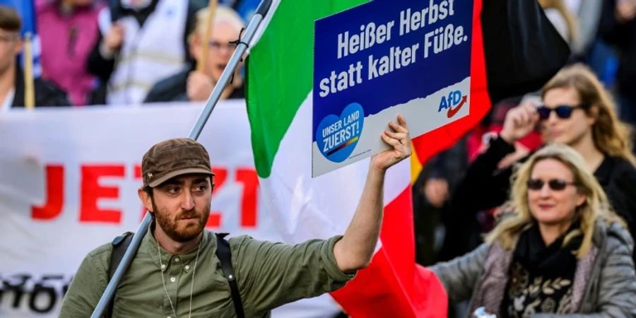 AfD-Plakat bei Kundgebung in Berlin