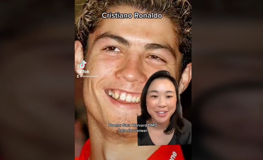 Für Tiktok-Zahnärztin Dr. Sarah ist klar, dass da mehr dahintersteckt als nur Zahnpasta und eine Spange. Sie ist sicher: Ronaldo trägt Veneers.