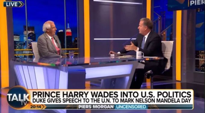 Tom Bower (l.) im Gespräch mit Piers Morgan. Prinz Harry