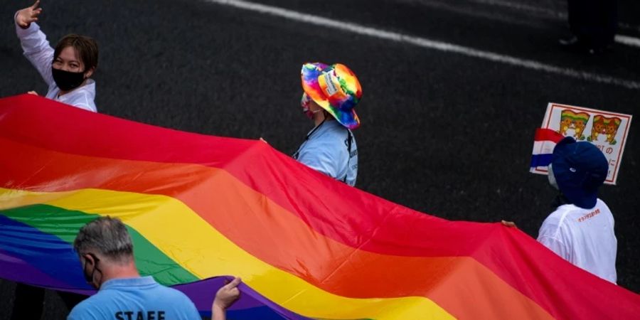 Regenbogenflagge bei einer Demonstration