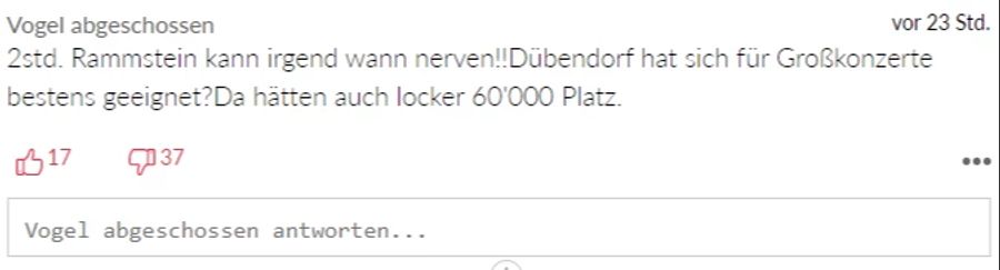 Dieser Leser fragt sich, warum solche Konzerte nicht in Dübendorf stattfinden.