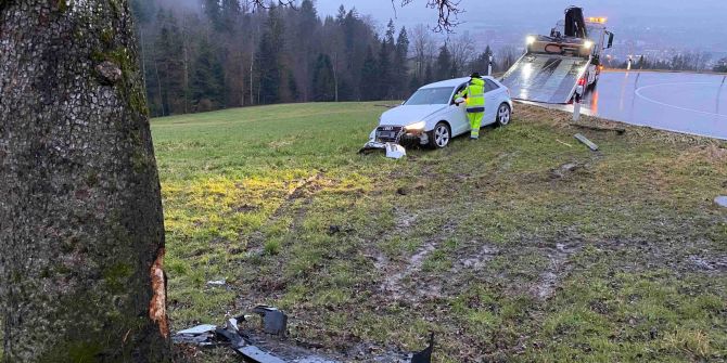 Baar: Auto kommt von Strasse ab und prallt in Baum