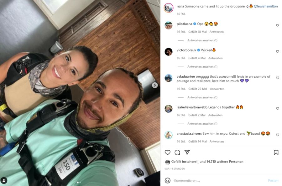 Lewis Hamilton mit der Profi-Extremsportlerin Naila Thome.