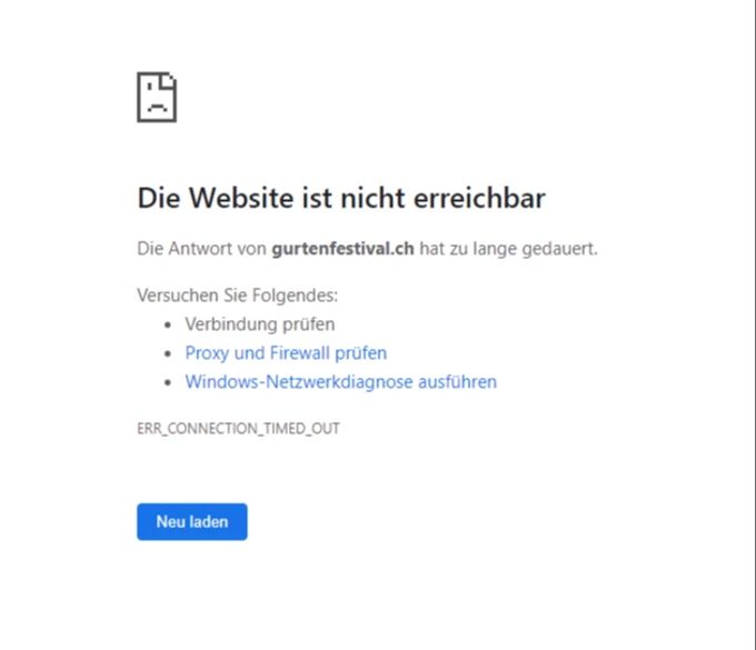 Sobald die offizielle Seite des Gurtenfestivals aufgerufen wurde, erschien folgende Nachricht. Gurtenfestival
