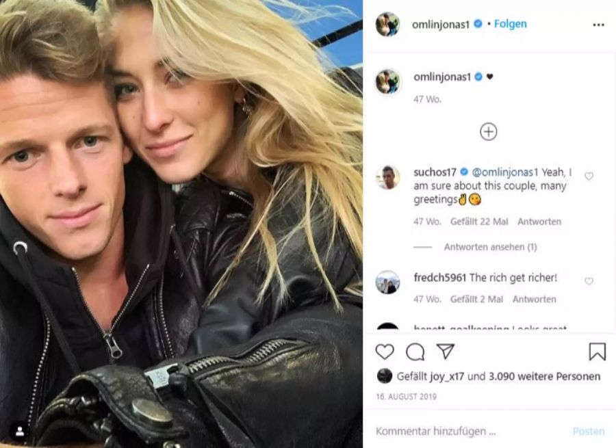 FCB-Goalie Jonas Omlin turtelt mit seiner Freundin Janice van Eck.