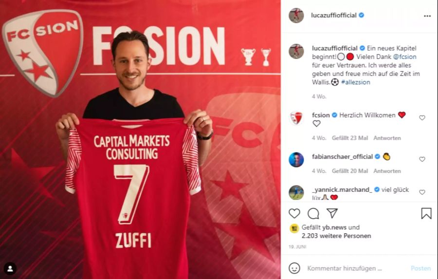 Luca Zuffi unterschreibt beim FC Sion.