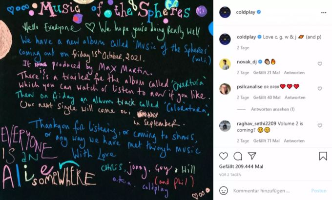 Coldplay künden ihre neues Album an. Coldplay