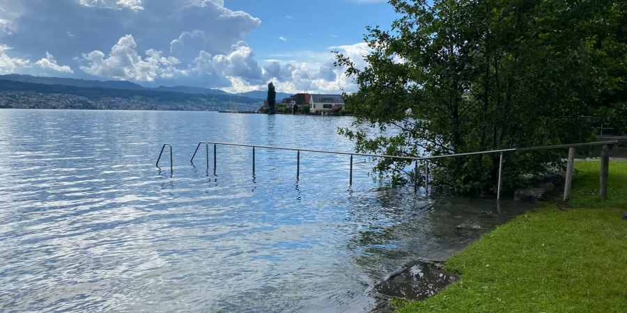 Obermeilen: Die Treppe für in den See ist vollständig im Hochwasser.