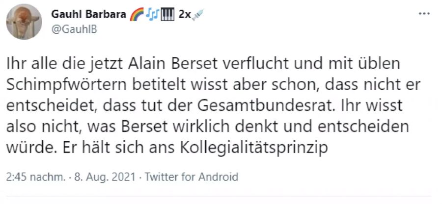 Userin «Gauhl Barbara» glaubt, dass sich der Gesundheitsminister ans Kollegialitätsprinzip hält.