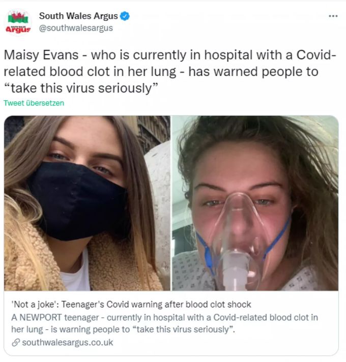 Die Waliserin Maisy Evans (17) ist schwer am Coronavirus erkrankt. Maisy Evans