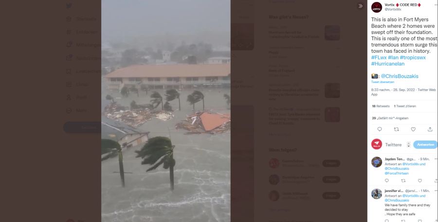 Der Hurrikan sorgt in Fort Myers für heftige Regenfälle und Überflutungen.