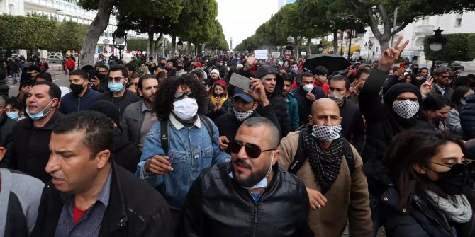 Anti-government protesters in Tunis