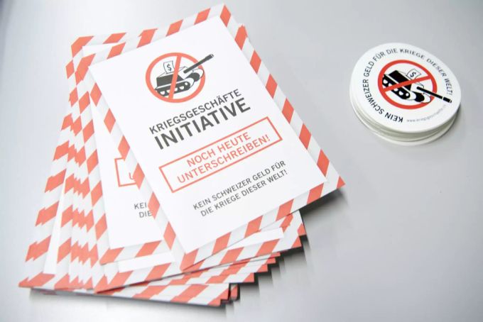 GSP-Schlatter: «Es ist unser Volksvermögen, das investiert wird, um Waffen herzustellen.» Flyer Ja Kriegsgeschäfte-Initiative