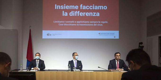 Die Tessiner Staatsräte Christian Vitta, Norman Gobbi und Raffaele De Rosa (von links). Tessin
