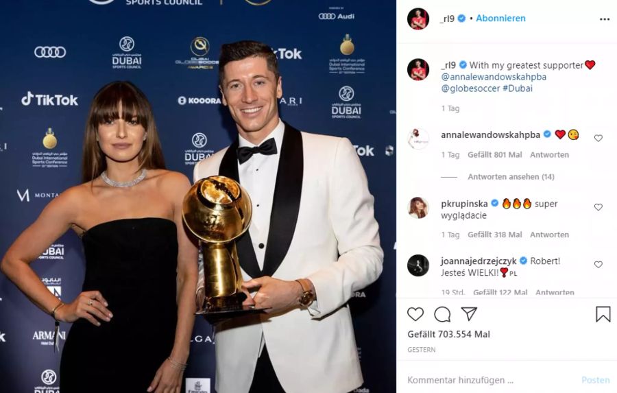 Auch seine Ehefrau Anna Lewandowski war in Dubai anwesend.