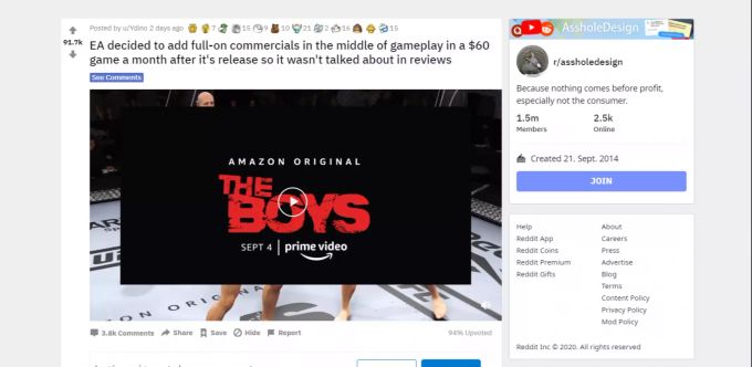 Der Post auf Reddit hat EA viele negative Kommentare eingeholt. werbung in ufc 4
