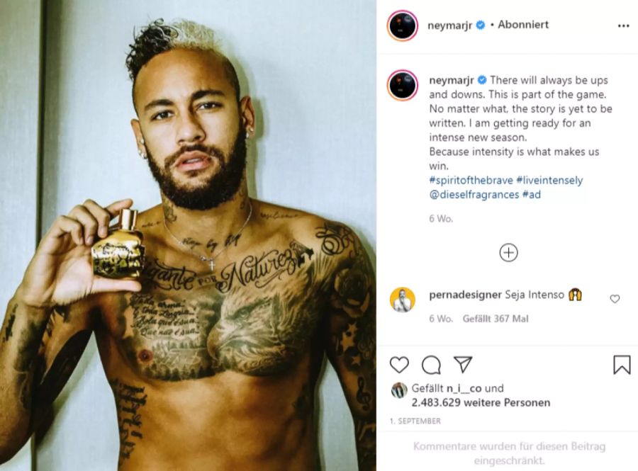 Neymar mit einem Paid Post für Diesel.