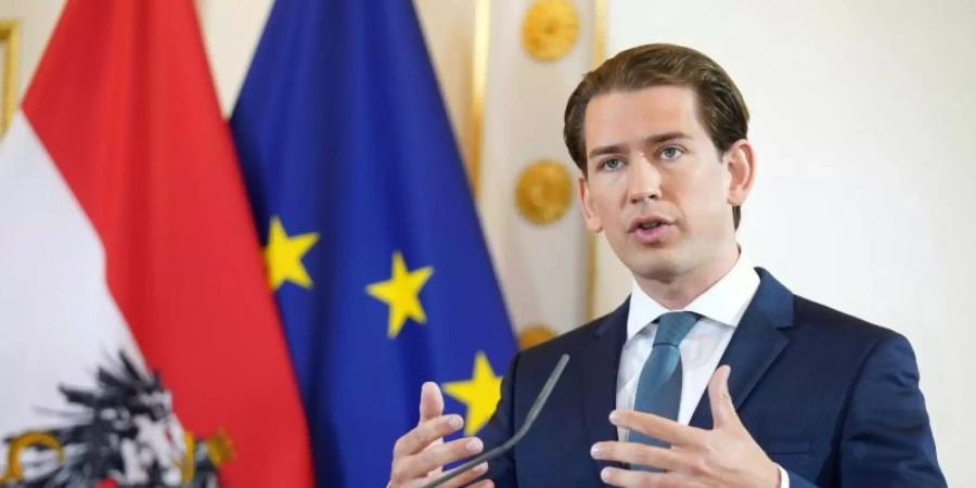 Österreichs Kanzler Sebastian Kurz (ÖVP) spricht bei einer Erklärung zum Thema «Aktuelle Lage und Ausblick auf den Herbst» im Bundeskanzleramt. Foto: Georg Hochmuth/APA/dpa