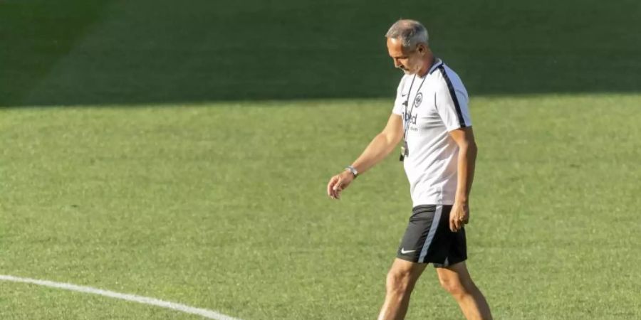 Eintracht-Cheftrainer Adi Hütter will mit seinem Team die Sensation schaffen. Foto: Georgios Kefalas/KEYSTONE/dpa