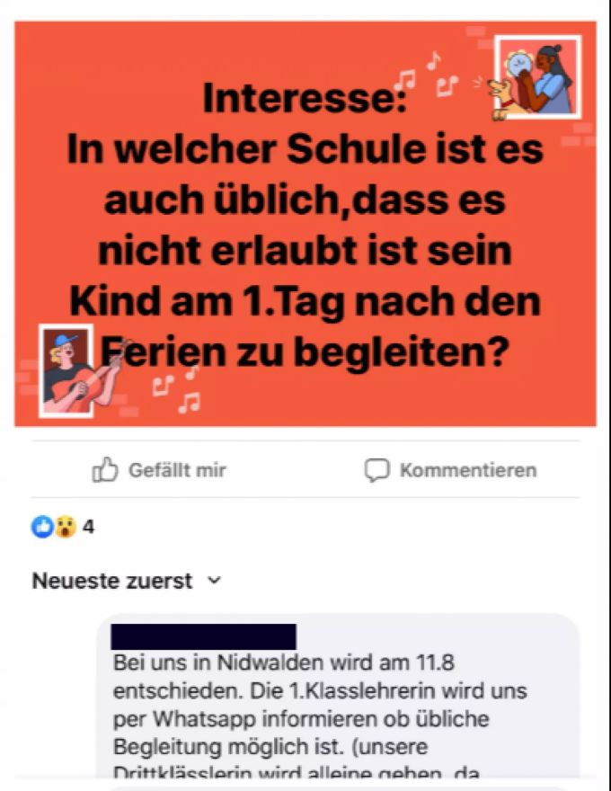 In Nidwalden werden die Eltern offenbar per Whatsapp informiert. Facebook SS