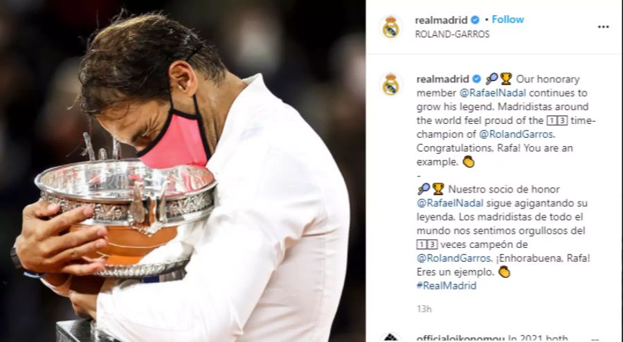 Real Madrid ehrt Nadal nach dessen Titel.