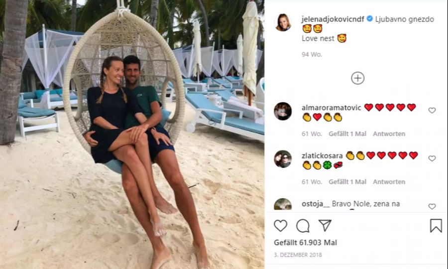 Novak Djokovic und seine Frau Jelena.