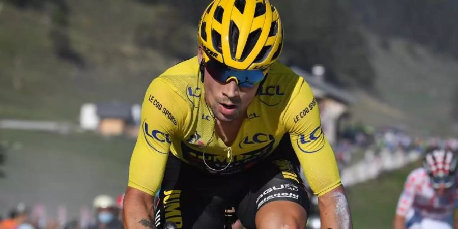 Primoz Roglic aus Slowenien führt die Gesamtwertung der Tour de France an. Foto: David Stockman/BELGA/dpa